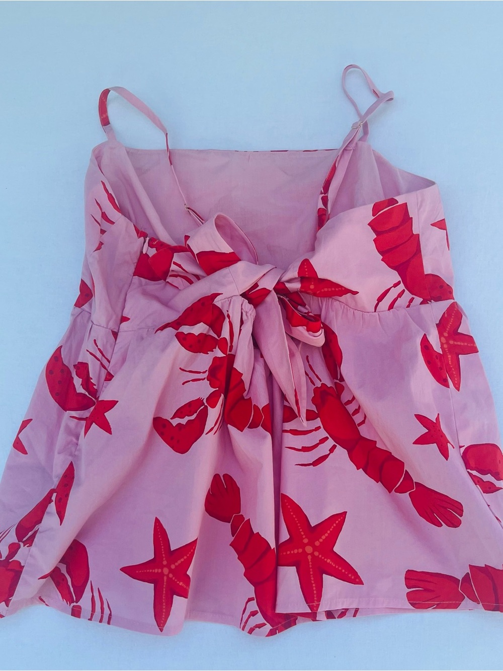 J.Crew Red Crab Lobster Starfish Design Tie-Back Strappy Summer Pink Top Size 14 - Picture 12 of 15